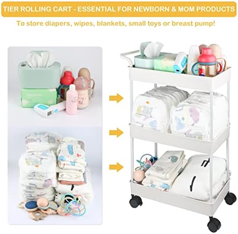 Baby Diaper Caddy, Plastic Movable Cart for Newborn Nursery Essentials Diaper Storage Caddy Organizer for Changing Table & Crib, Easy to Assemble, Beige