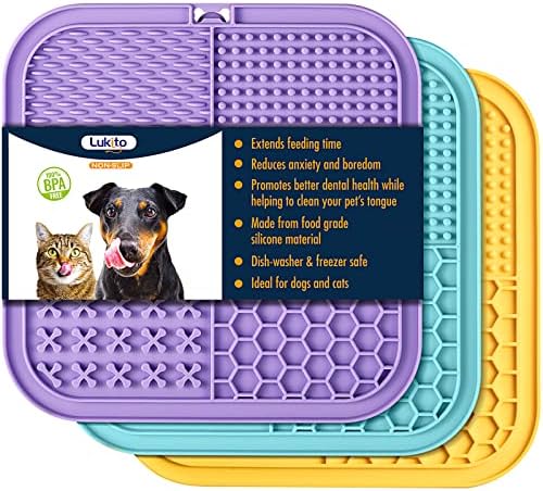 LUKITO 3PCS Licking Mat for Dogs & Cats with Suction Cups, Dog Peanut Butter Lick Pads for Anxiety Relief & Boredom Reducer, Slow Feeder Dog Bowls, Perfect for Bathing, Grooming and Training