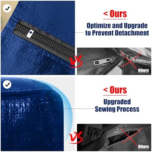 Cosy Family 4 Pack Heavy Duty Extra Large Moving Bags with Backpack Straps - Strong Handles & Zippers, Storage Totes For Space Saving, Fold Flat, Alternative to Moving Box (X-Large-Set of 4, Blue)