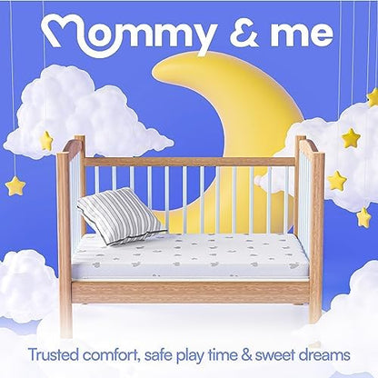 Mommy&Me Pack and Play Mattress Pad (38"x26"x1") with Soft Washable Breathable Cover, Waterproof, CertiPUR-US Certified Foam, Pack&Play Topper - Portable Foam Mini Crib Mattress for Baby Toddler