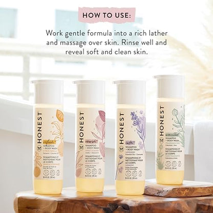 The Honest Company 2-in-1 Cleansing Shampoo + Body Wash and Face + Body Lotion Bundle | Gentle for Baby | Naturally Derived | Lavender Calm, 18.5 fl oz