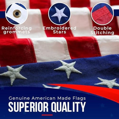 American Flag | American Flags for Outside 3X5 |100% Made in USA Flag - Premium US Flag 3X5 Heavy Duty Outdoor with Embroidered Stars and Sewn Stripes.