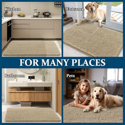 OLANLY Dog Door Mat for Muddy Paws 30x20, Absorbs Moisture and Dirt, Absorbent Non-Slip Washable Doormat, Quick Dry Chenille Mud Mat for Dogs, Entry Indoor Entryway Carpet for Inside Floor, Beige