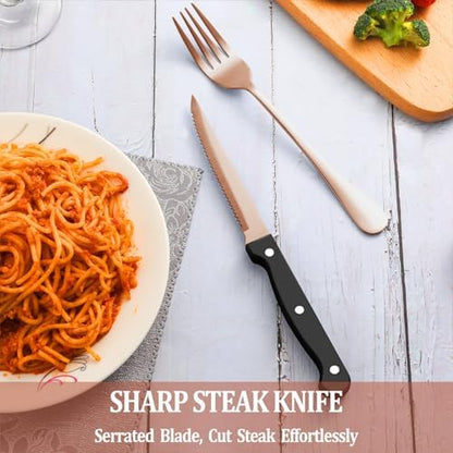 72 Pcs Rose Gold Silverware Set with Steak Knives Service for 12,Stainless Steel Flatware Set,Mirror Polished Cutlery Utensil Set, Kitchen Eating Tableware,Include Fork Knife Spoon Set,Dishwasher Safe