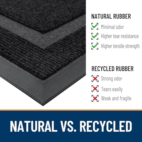 OLANLY Front Door Mat Indoor Outdoor Entrance, Waterproof All-Season, All-Weather Doormat, Sturdy Natural Rubber, Fade Resistant, Low Profile, Easy Clean Patio Porch Entryway Mat, 36x24, Black