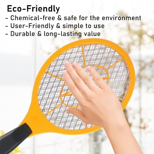Electric Fly Swatter Handheld Bug Zapper - Indoor Outdoor Zapping Racket for Pest Mosquito & Flies - Battery Powered Safe to Touch with 3-Layer Safety Mesh, Standard Size, Pack of 2