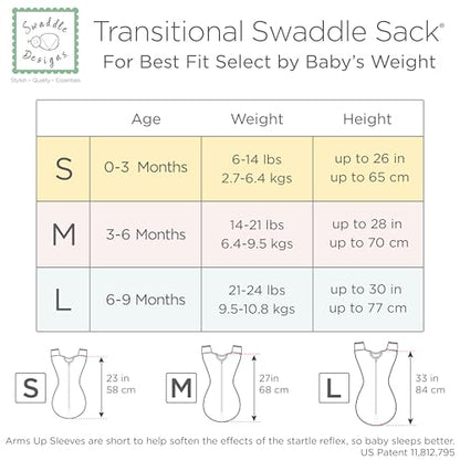 SwaddleDesigns Transitional Swaddle Sack, Arms Up Half-Length Sleeves & Mitten Cuffs, Swaddle for Newborn Transition to Baby Sleep Sack Wearable Blanket, Medium, 3-6 month, 14-21 lb, Heathered Jadeite