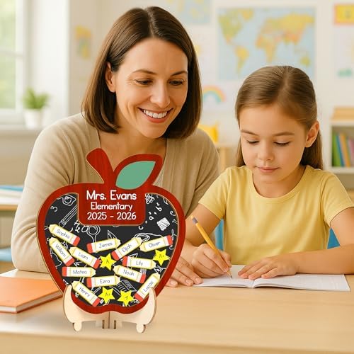 Personalized Apple Classroom Board – 2025-2026 Teacher Name Sign with Student Pencil Tags – Back to School Classroom Decor, Teacher Appreciation Gift