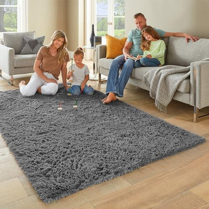 Ophanie Area Rugs for Bedroom, Upgrade Non-Slip Grey Fluffy Soft Shag Carpet, Indoor Floor Gray 4x6 Fuzzy Shaggy Living Room Plush Rug for Kids Home Dorm Decor Aesthetic