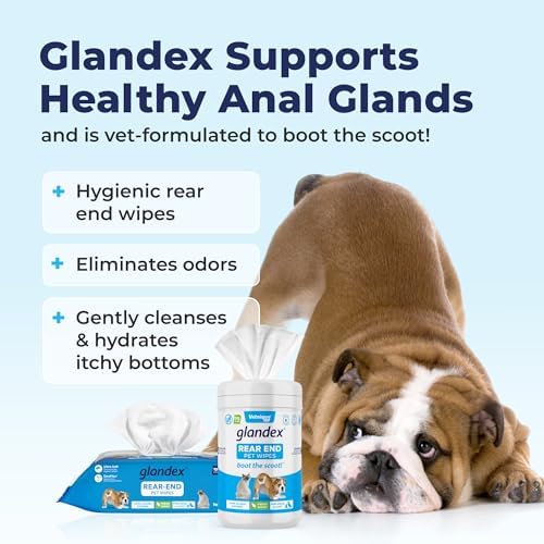 Vetnique Labs Glandex Dog Wipes for Pets Cleansing & Deodorizing Anal Gland Hygienic Dog & Cat Wipes with Vitamin E, Skin Conditioners and Aloe (75ct)