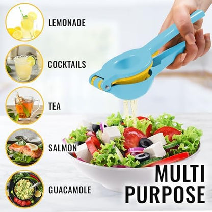 Zulay Metal 2-In-1 Lemon Squeezer Manual - Sturdy, Max Extraction Hand Juicer Lemon Squeezer Gets Every Last Drop - Easy to Clean Manual Citrus Juicer - Easy-to-Use Lemon Juicer Squeezer - Blue/Yellow