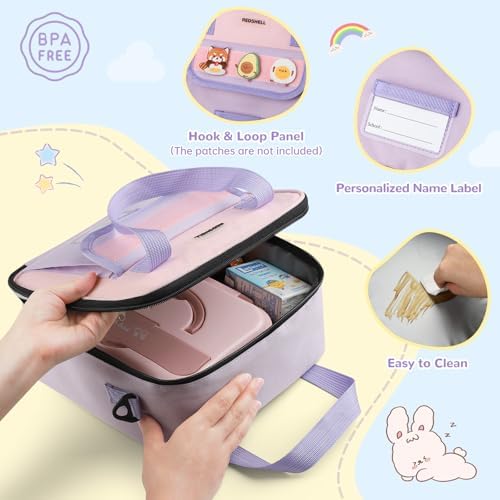 REDSHELL Tactical Lunch Box Kids, Large Insulated Lunch Bag for Girls, Cooler Lunchbag, Square Toddler Lunchbox, Back to School Daycare Lunch Tote Pail with Water Bottle Holder Shoulder Strap, Purple