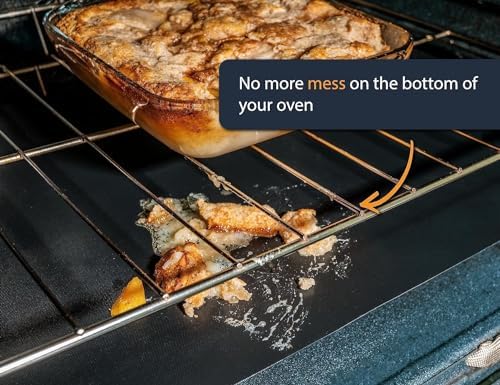 Oven Liners for Bottom of Oven - 4 Pack Large Heavy Duty Mats, 17”x25” Non-Stick Reusable Liner for Electric, Gas, Toasters, Grills - BPA & PFOA Free Kitchen Accessory to Keep It Clean (Black)