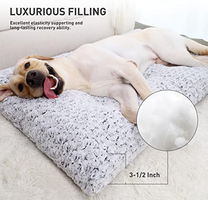 KSIIA Washable Dog Bed Deluxe Plush Dog Crate Beds Comfy Kennel Pad Anti-Slip Pet Sleeping Mat for Large, Jumbo, Medium, Small Dogs Breeds, 35" x 23", Gray