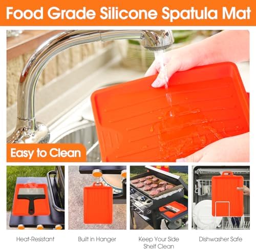 Upgraded Griddle Cleaning Kit for Blackstone 18 Pieces Flat Top Grill Accessories Cleaner Tool Set with Scraper, Heat-Resistant Silicone Spatula Mat with Hanger, Grill Brick, Scouring Pads