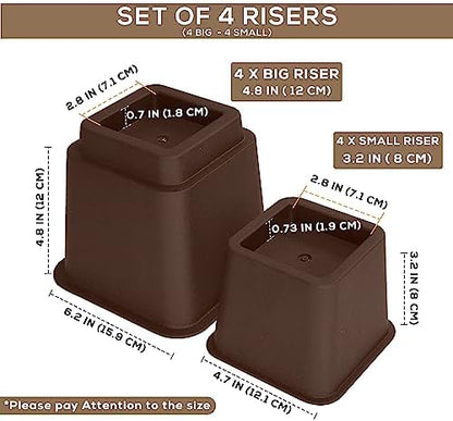 Utopia Bedding Adjustable Bed Furniture Risers - Elevation in Heights 3, 5 or 8 Inch Heavy Duty Risers for Beds and Under Bed Storage - Supports up to 1,300 lbs - (Set of 8 Riser, Brown)