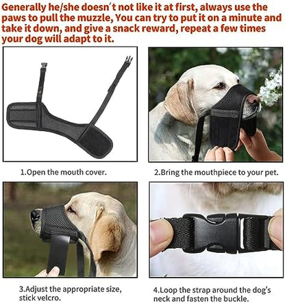 HEELE Dog Muzzle,Soft Nylon Muzzle Anti Biting Barking Chewing,Air Mesh Breathable Drinkable Adjustable Loop Pets Muzzle for Small Medium Large Dogs 4 Colors 4 Sizes (Black, L)