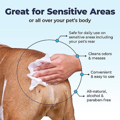 Vetnique Labs Glandex Dog Wipes for Pets Cleansing & Deodorizing Anal Gland Hygienic Dog & Cat Wipes with Vitamin E, Skin Conditioners and Aloe (75ct)