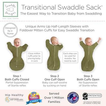 SwaddleDesigns Transitional Swaddle Sack, Arms Up Half-Length Sleeves & Mitten Cuffs, Swaddle for Newborn Transition to Baby Sleep Sack Wearable Blanket, Medium, 3-6 month, 14-21 lb, Heathered Jadeite