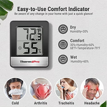 ThermoPro TP49 Digital Hygrometer Indoor Thermometer Humidity Meter Room Thermometer with Temperature and Humidity Monitor Mini Hygrometer Thermometer