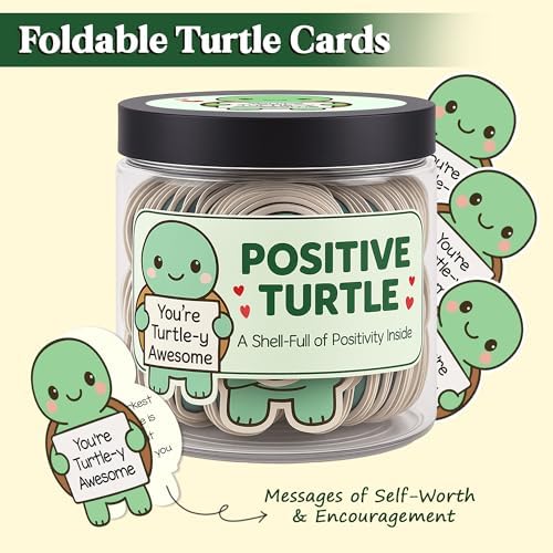 60 Positive Turtle Cards Jar Jar with NFC Keychain Turtle, Affirmation Cards For Women, Unique Birthday Gifts For Women and Men, Girl Gifts Trendy Stuff, Positive Affirmations Cards