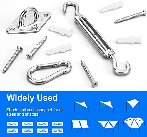 Sun Shade Sail Hardware Kit 6 Inch for Rectangle & Triangle Shade Sail Install, Stainless Steel ShadeSail Fixing Accessories for Outdoor Patio Canopy Garden, Heavy Duty Awning Attachment 44 Set