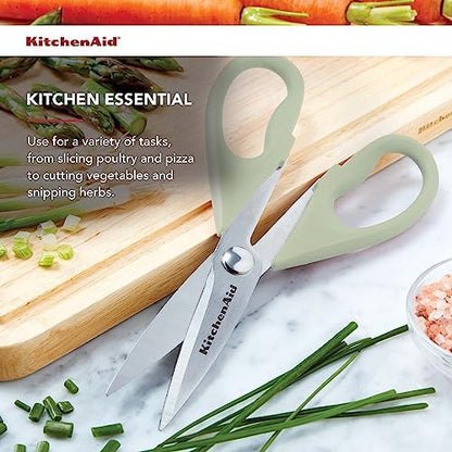 KitchenAid All Purpose Kitchen Shears with Protective Sheath Durable Stainless Steel Scissors, Dishwasher Safe, Soft Grip Comfort Handle, 8.72 Inch, Pistachio