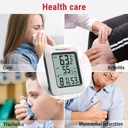 ThermoPro TP60-2 Digital Hygrometer Indoor Outdoor Thermometer Wireless Temperature and Humidity Gauge Monitor Room Thermometer with 500ft/150m Range Humidity Meter