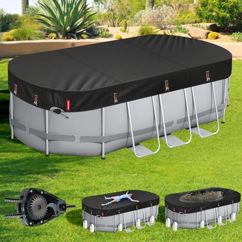 QH.HOME [2025 Upgraded Ultimate Windproof] 10x16 Ft Oval Pool Cover with Fast Tightening Patented Ratchet,Winter Pool Cover for Above Ground Pools [Durable, Tear Resistant] with Weight-Bearing Rings