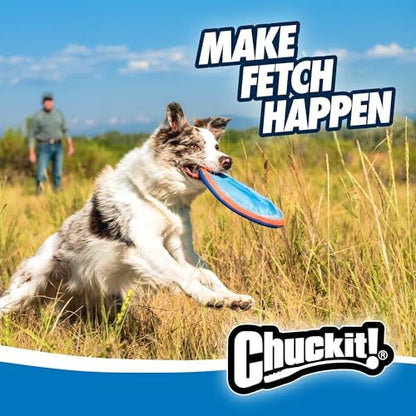 Chuckit! Max Glow Paraflight Flying Disc Dog Toy - Water Floating Flyer - Durable Nylon Construction with Soft Rubber Edges - For Medium and Large Dogs - Size Large - 9.75" L x 9.75" W - Pack of 1