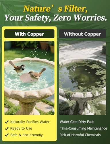 Mellbree 2-Pack Bird Bath Copper Disk, 0.6mm Reinforced 99.99% Pure Copper Cleaning Disk with Triple-Point Support for Physical Safe Clean Water All-Season, Universal Fit for Outdoor Birdbaths, Bowl