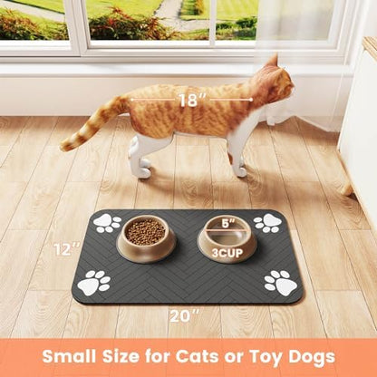 Pet Feeding Mat-Absorbent Pet Placemat for Food and Water Bowl, with Waterproof Rubber Backing, Quick Dry Water Dispenser Mat for Dog and Cat (17"x27", Striped Dark Gray)