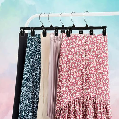 Hanger Central 30 Pack Pants Hangers – 12 Inch Slim Plastic Clothes Hangers with Clips for Skirts, Shorts & Trousers – Non Slip Grip, Heavy Duty Space Saver with Swivel Hook – Black Closet Organizer