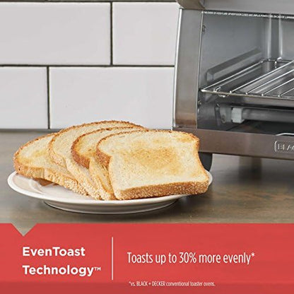 BLACK+DECKER 4-Slice Toaster Oven with Easy Steam Compact Iron, Nonstick Plate, SmartSteam, Anti-Drip