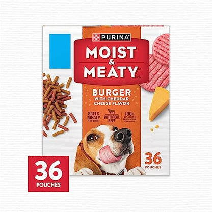 Purina Moist and Meaty Burger With Cheddar Cheese Flavor Dry Soft Dog Food Pouches - 36 ct. Pouch