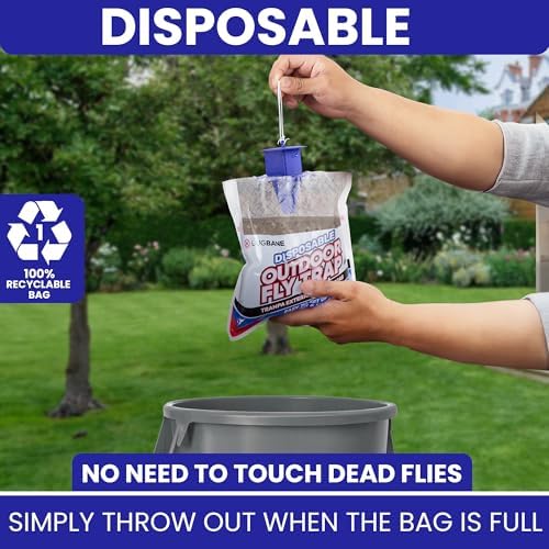 Fly Traps Outdoor Fly Trap for Patio. 4 Non-Toxic Pre-Baited Flies Bags Outdoor Disposable. Hanging Bug Catchers for All Filth Flies Killer for Outside Bug Control in Yard Horse Ranch Trash Can