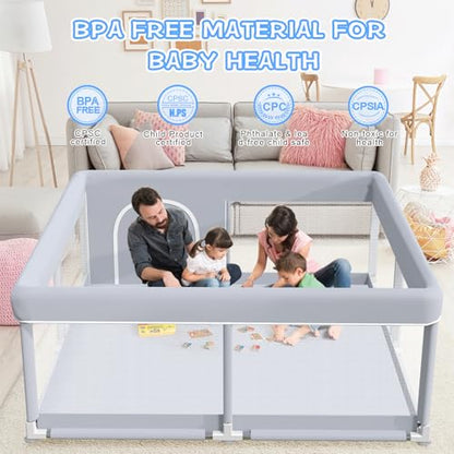 Baby Playpen 50 x 50 Inch Play Pen Playards, Playpen for Babies and Toddlers, Baby Playard for Indoor & Outdoor Active Center Game Fence, with Skin-Friendly Fabric and Soft Breathable Mesh Grey