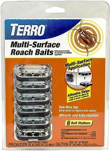 TERRO T500 Indoor Multi-Surface Roach Bait Stations - Indoor Cockroach Killer, 6 Bait Stations, Black