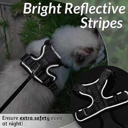 rabbitgoo Cat Harness and Leash for Walking, Escape Proof Soft Adjustable Vest Harnesses for Cats, Easy Control Breathable Reflective Strips Jacket, Black, M