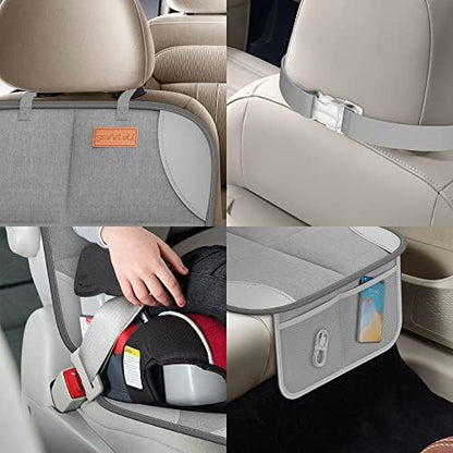 2 Pack Car Seat Protector - 600D Fabric Waterproof Carseat Protector with Thickly Padded to Protect Your Car Seats from Child Seats and Pets (Light Grey)