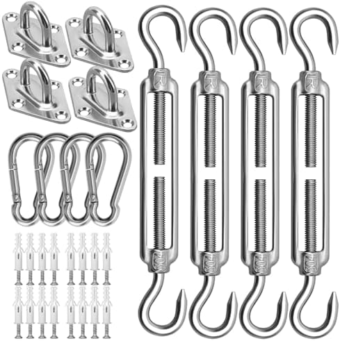 Sun Shade Sail Hardware Kit 6 Inch for Rectangle & Triangle Shade Sail Install, Stainless Steel ShadeSail Fixing Accessories for Outdoor Patio Canopy Garden, Heavy Duty Awning Attachment 44 Set