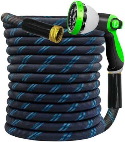 Garden Hose 50FT, NON-EXPANDABLE Heavy-Duty Flexible & Lightweight Water Hose with 10-Function Nozzle, No-Kink, Leak-Proof, Solid Fittings for Car, RV Marine Camper, Outdoor, Yard, Lawn