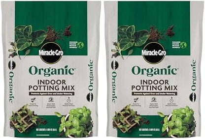 Miracle-Gro Organic Indoor Potting Mix, Protects Against Over and Under Watering, for Indoor Container Plants, Houseplants and Starter Plants, OMRI Listed, 8 qt., 2-Pack