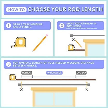 Curtain Rods for Windows 16 to 144 Inches Adjustable Length 1 Inch Diameter Window Curtain Rod with Aluminium Finials, Black