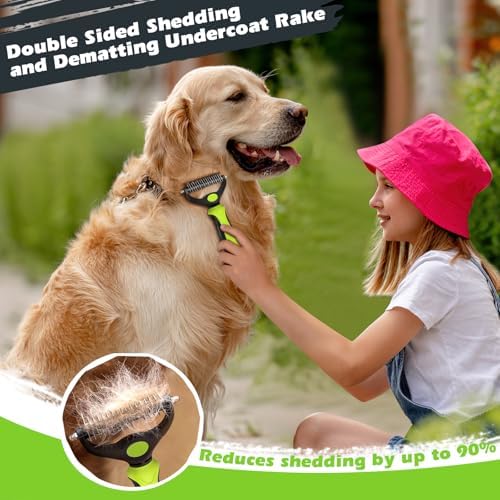 3PCS Self Cleaning Slicker Brush & Pet Grooming Rake & Bath Brush for Dogs,Cats and Horses | Double-Sided Dematting Comb & Skin Friendly Deshedding Grooming Tool | Premium Pet Supplies(Green Black)