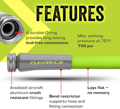 Flexzilla Garden Hose 5/8 in. x 50 ft., Lightweight All-Weather Water Hose, Durable and Flexible, Leak-Free Connections