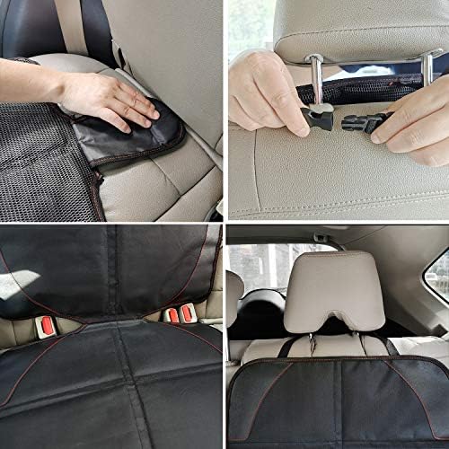 Car Seat Protector, 2 Pack Carseat Protector with Thick Padding, Baby/Pets for Child Car Seat-Mesh Pockets-Waterproof-Universal Size(Black)