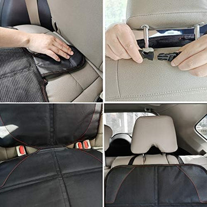Car Seat Protector, 2 Pack Carseat Protector with Thick Padding, Baby/Pets for Child Car Seat-Mesh Pockets-Waterproof-Universal Size(Black)