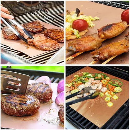 Renook Grill Mats for Outdoor Grill, Set of 6 Copper Grill Mat, Non-Stick and Reusable BBQ Copper Sheets for Gas Grilling Charcoal Electric Barbecue Cooking Accessories, PFOA Free, 15.75 X 13in