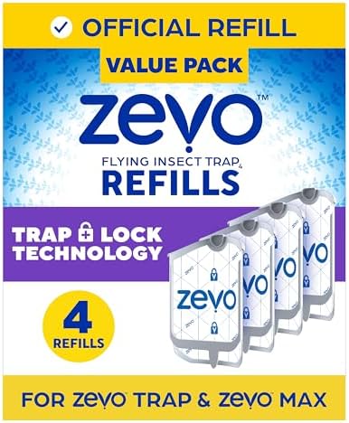Zevo Flying Insect Trap Refill - for The Zevo MAX & Standard Indoor Fly Trap - Catch Gnats, House & Fruit Flies - Easy to Use - Mess-Free Disposal (4 Refill Cartridges)